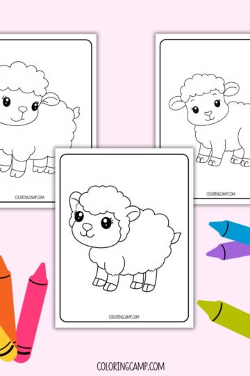 Mock up of Cute Sheep coloring page from Coloring Camp.