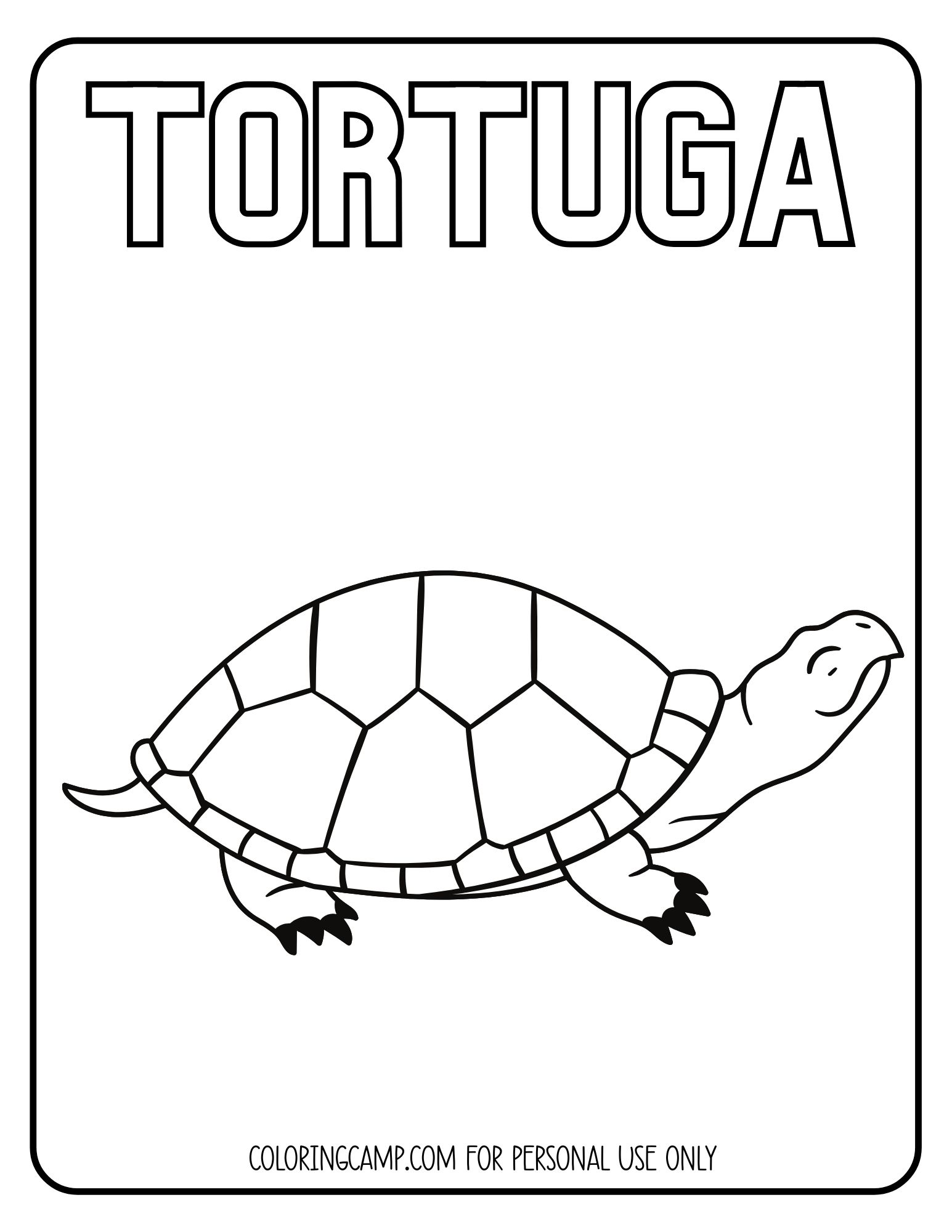 Tortuga Spanish animal coloring page from Coloring Camp.
