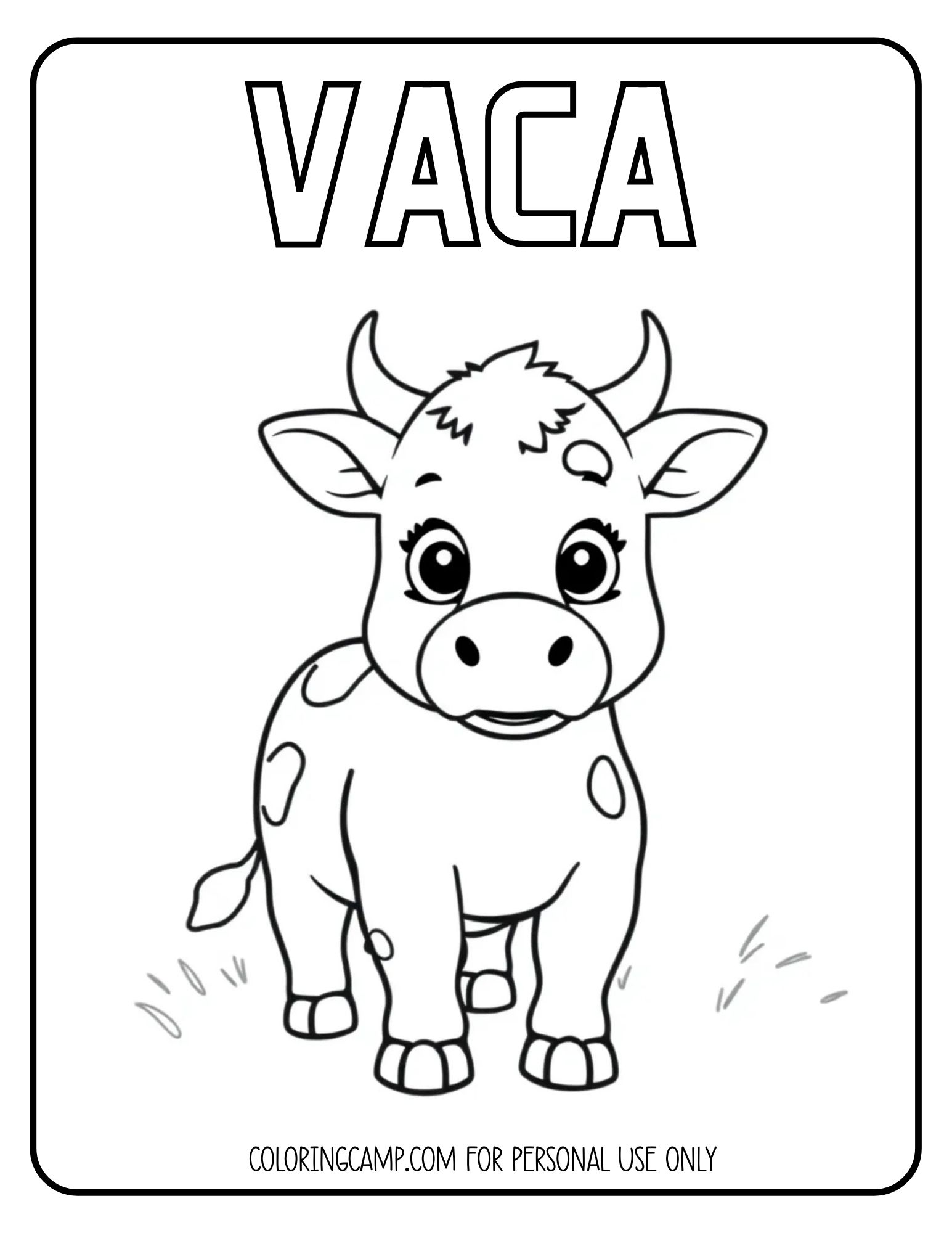 Vaca Spanish animal coloring page from Coloring Camp.