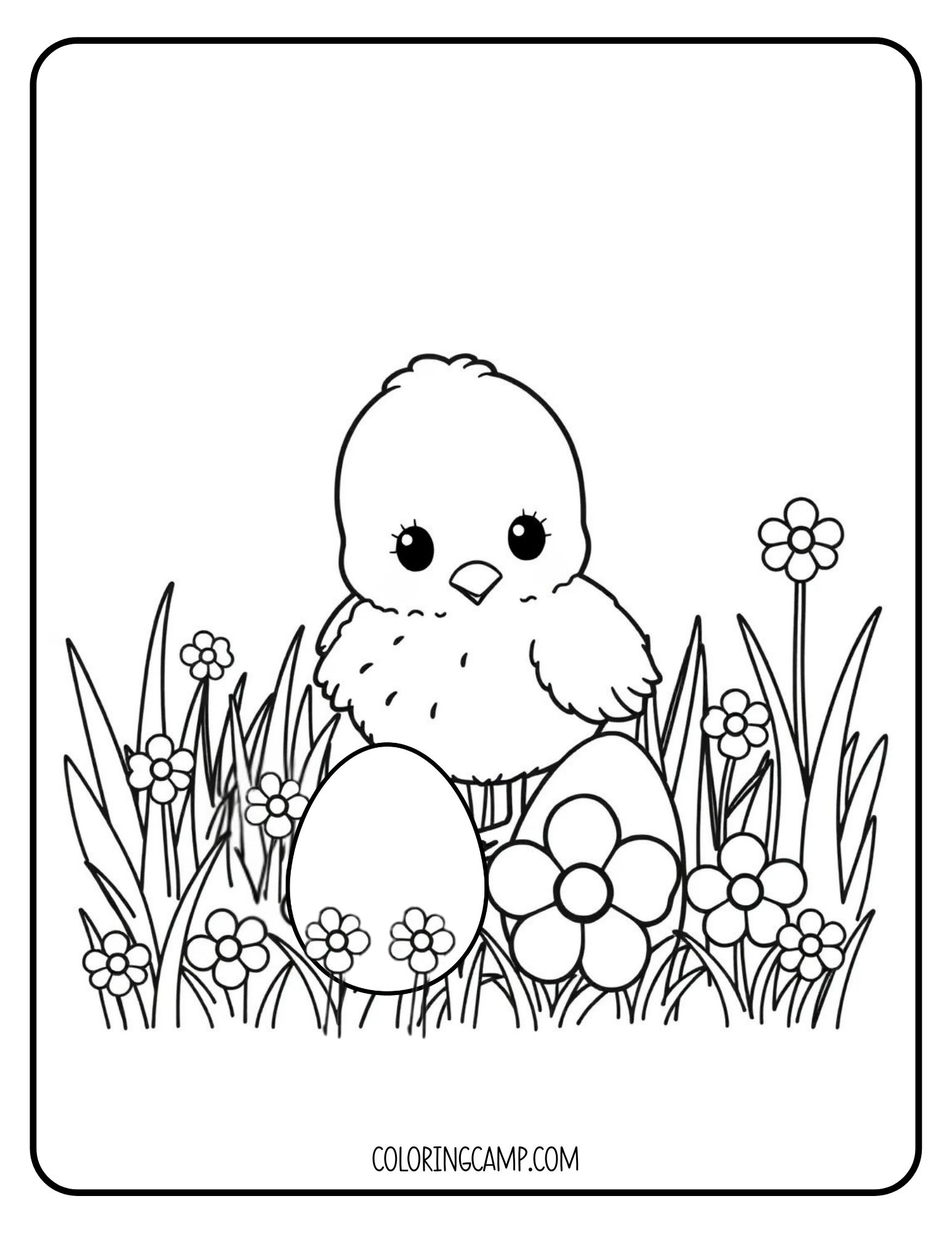 An Easter chick coloring page from Coloring Camp.
