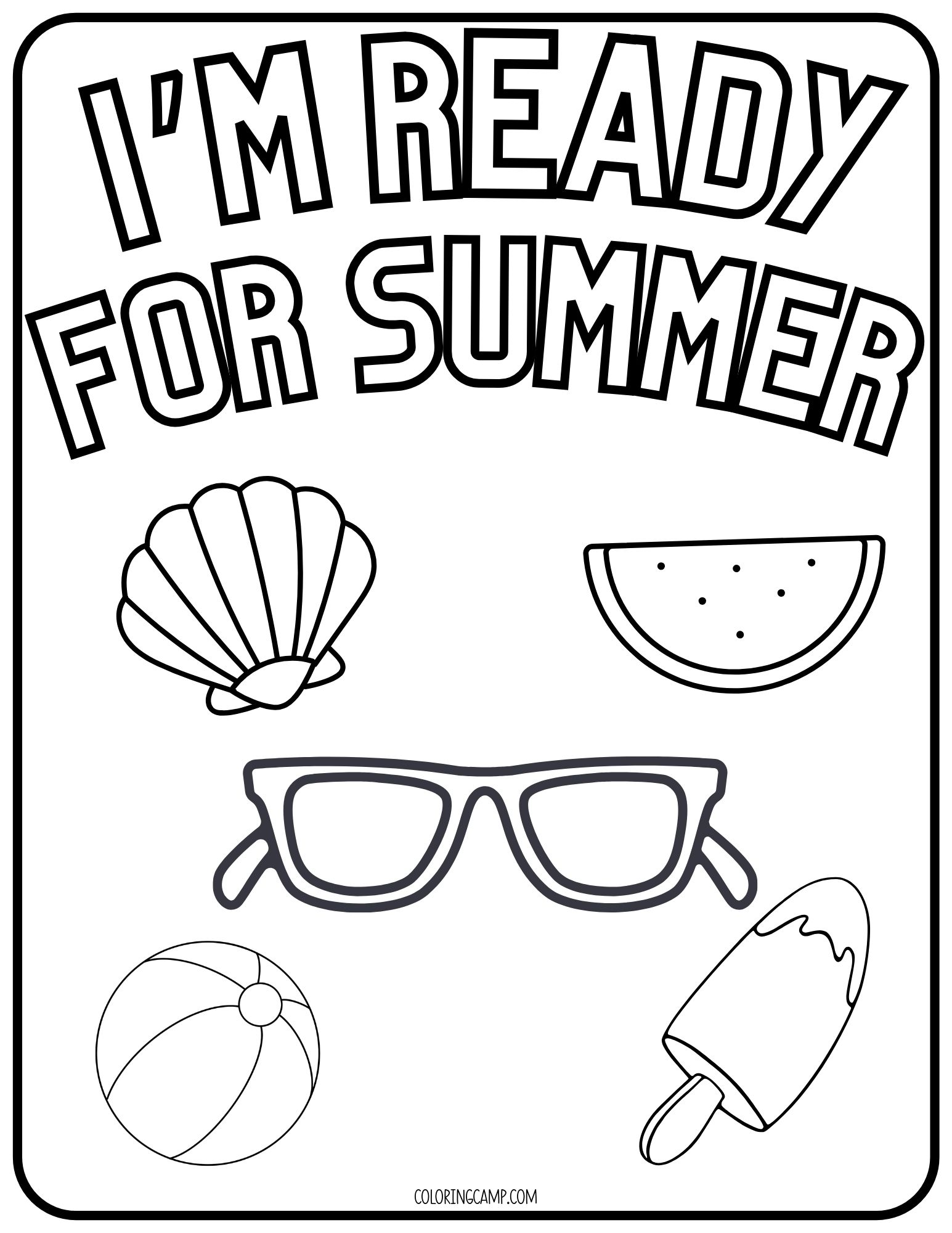 Almost summer coloring page that says I'm ready for summer.