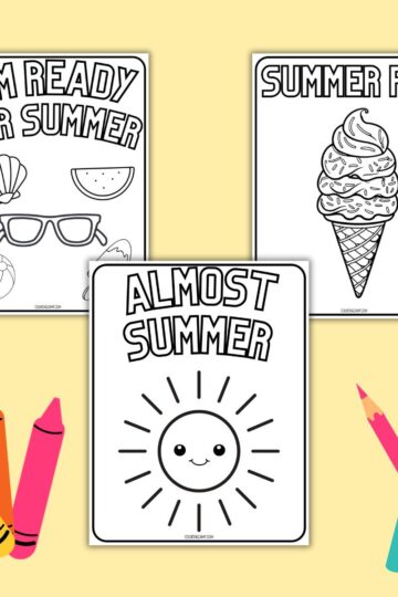 Mock up of Almost Summer themed coloring pages from Coloring Camp.