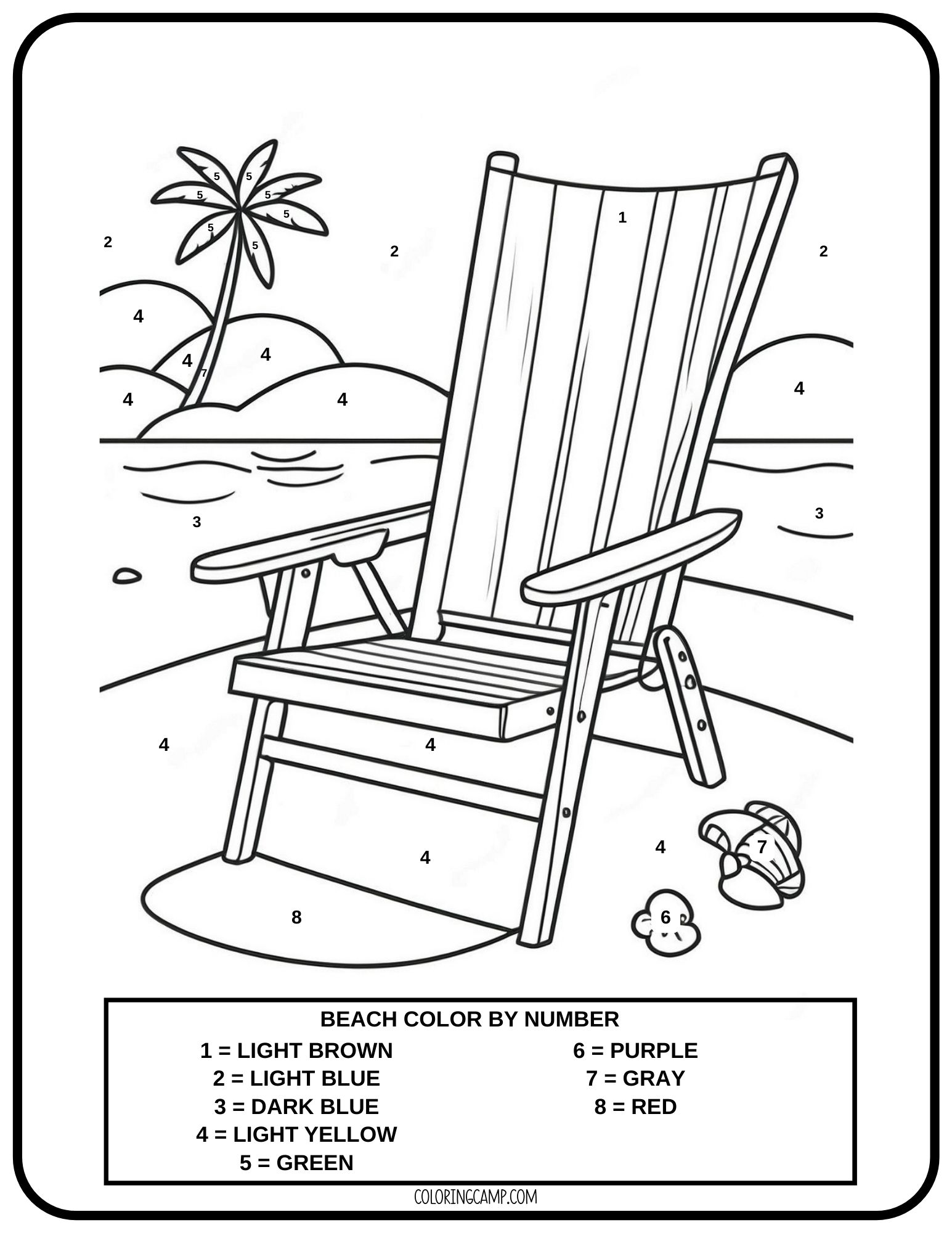 Beach Color By Number Coloring Page.