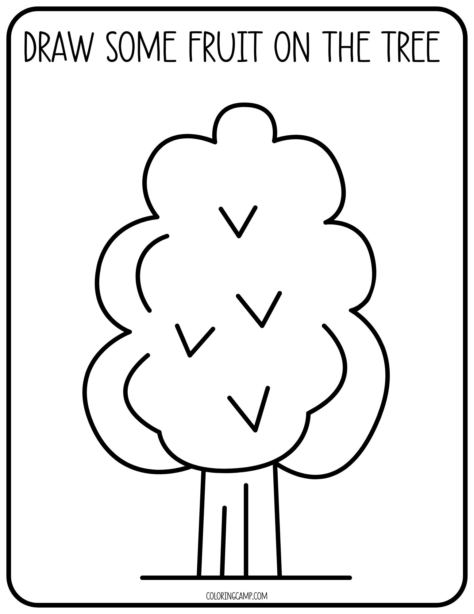 Finish the picture coloring page: draw some fruit on the tree.