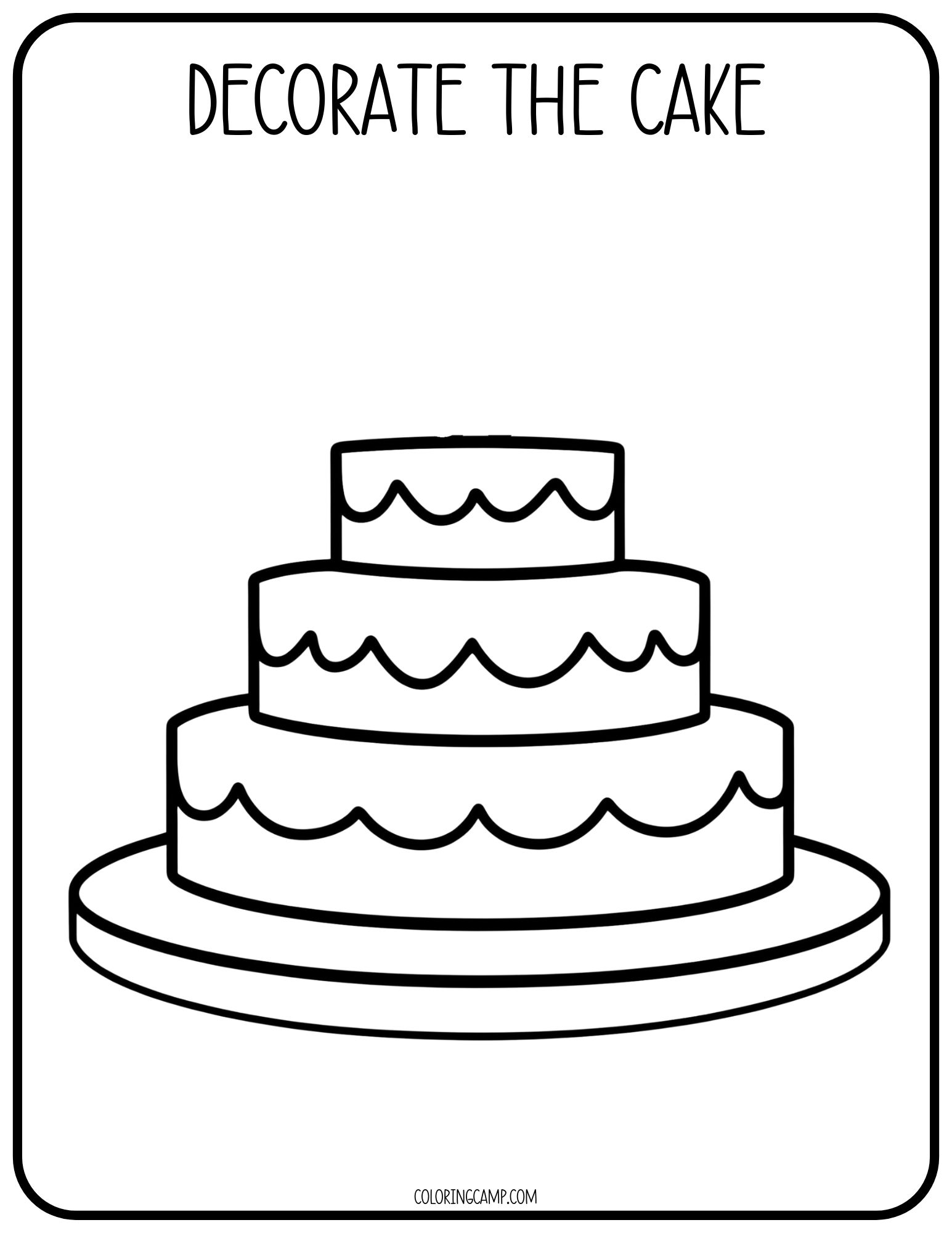 Finish the picture coloring page: decorate the cake.
