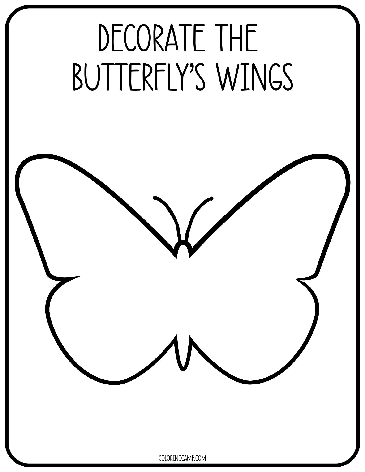 Finish the picture coloring page: Decorate the butterfly's wings.
