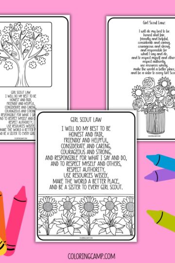 Girl Scout Law Coloring Page mock ups.