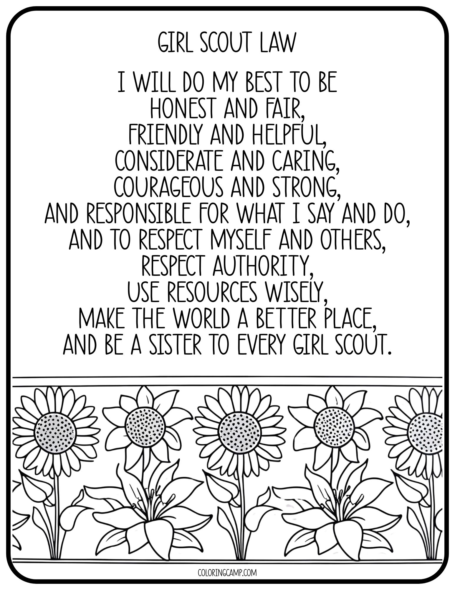 Girl Scout Law Coloring Page.