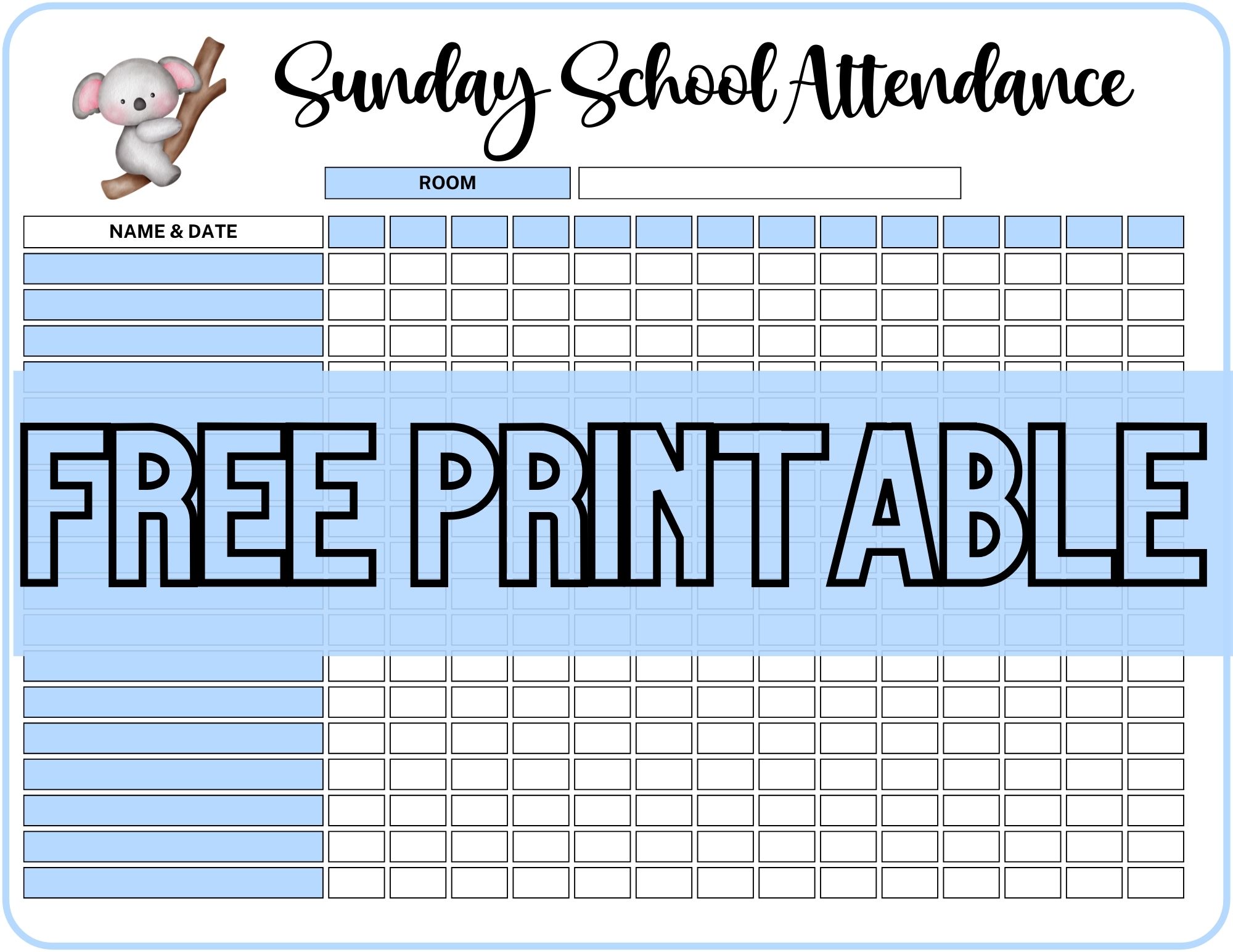 Sunday school attendance sheet mock up.