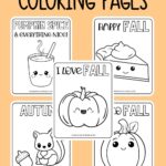 Text that says, "Fall Coloring Pages" below the text are mock ups of some of the coloring pages and a picture of crayons below them.