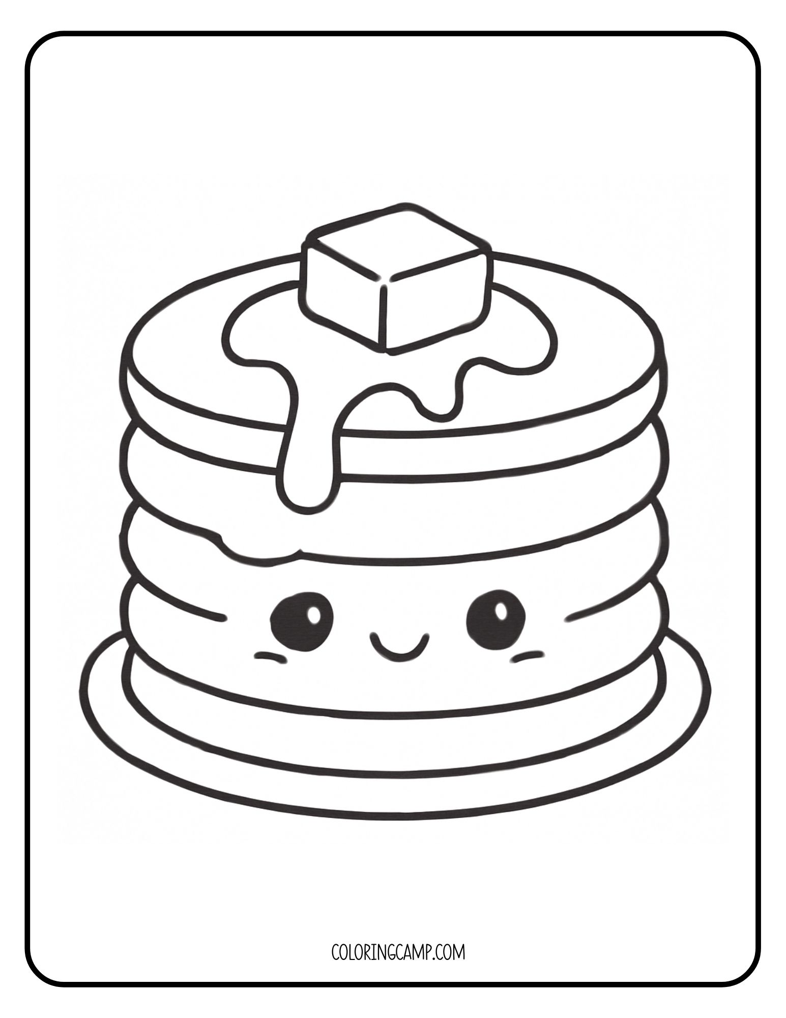 A kawaii style coloring page of pancakes.