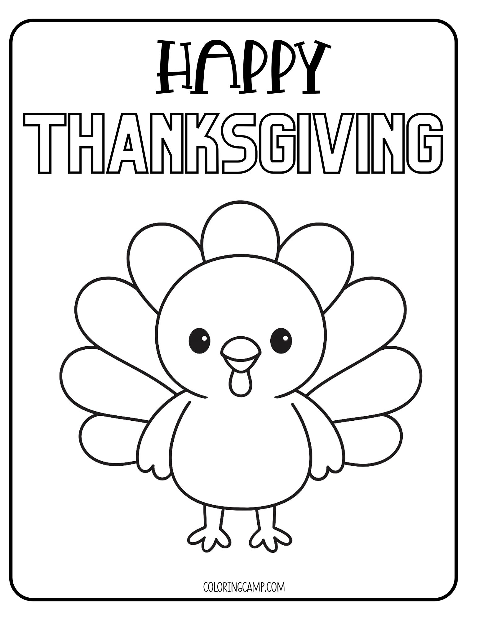 Happy Thanksgiving coloring page with a turkey.
