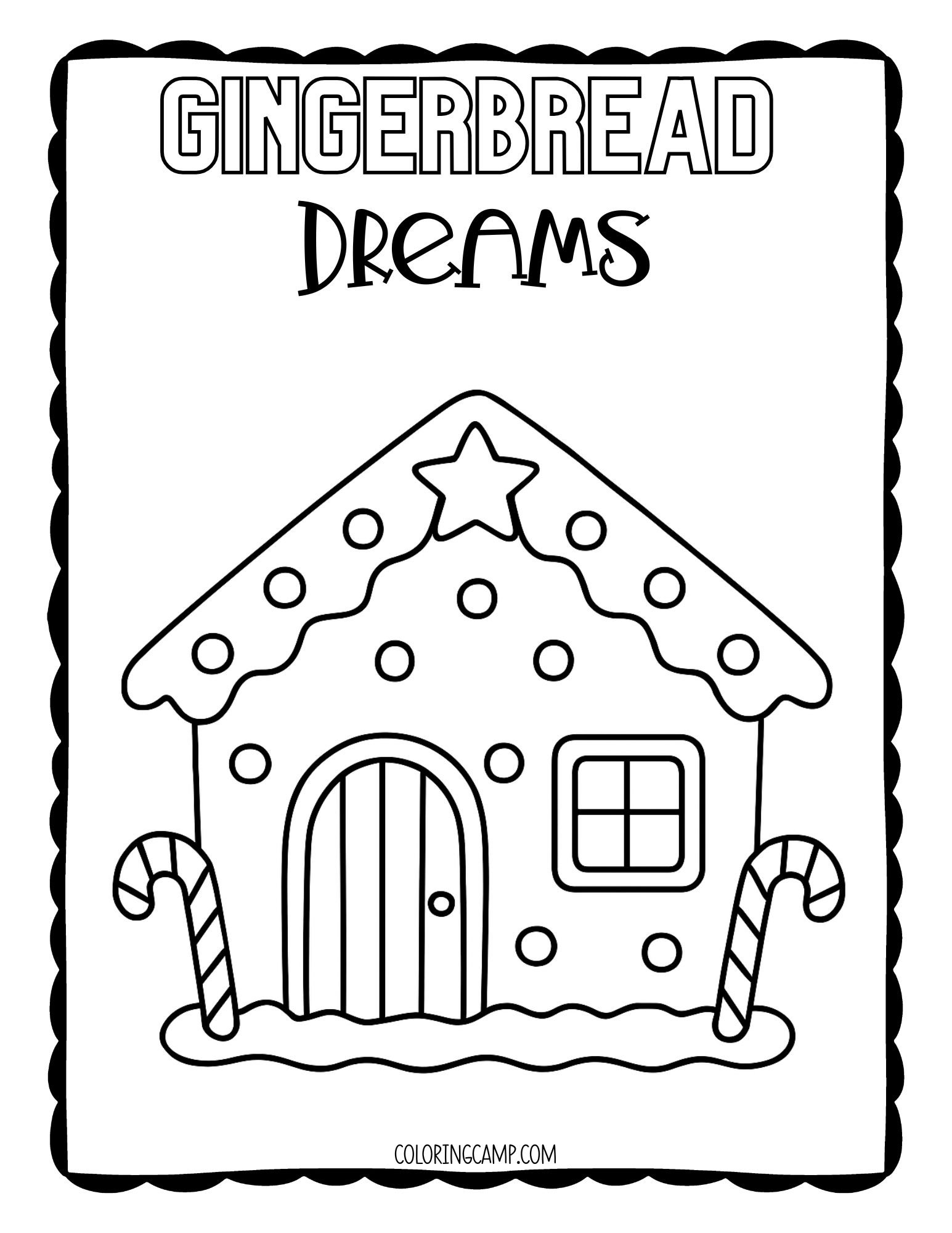 Gingerbread dreams Christmas coloring page.