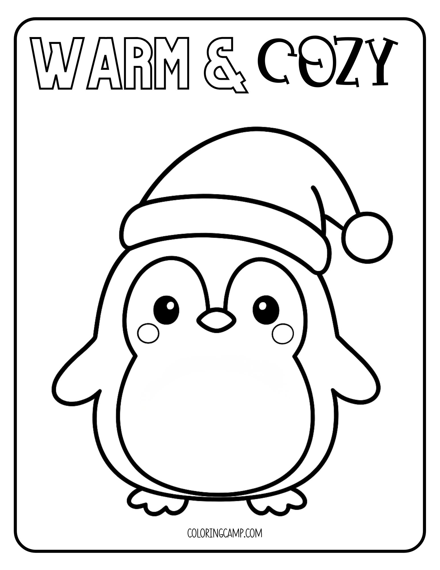 Warm and cozy coloring page with penguin.