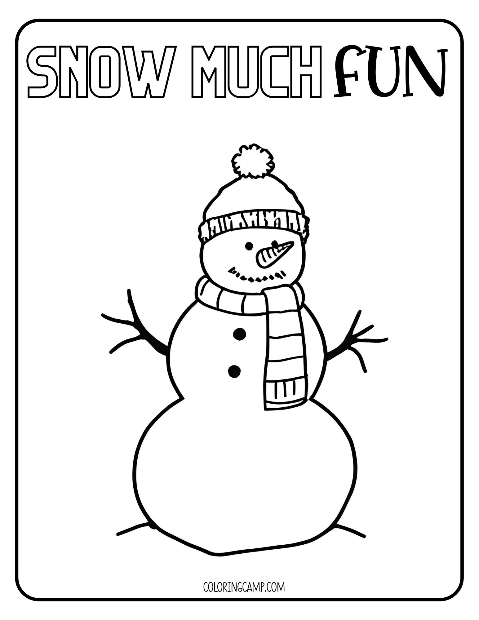 Snow much fun snowman Christmas coloring page.