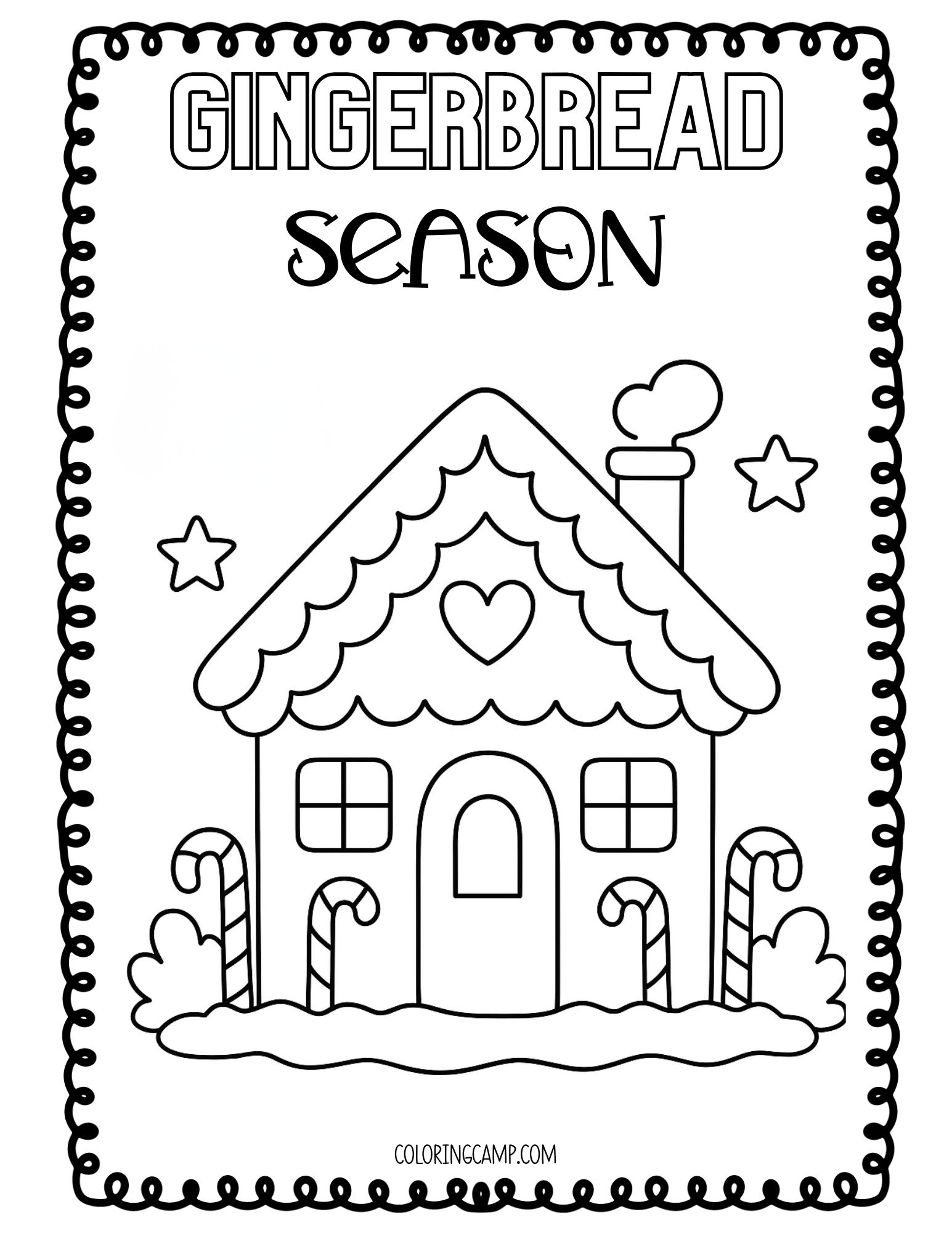 Gingerbread season gingerbread house coloring page.