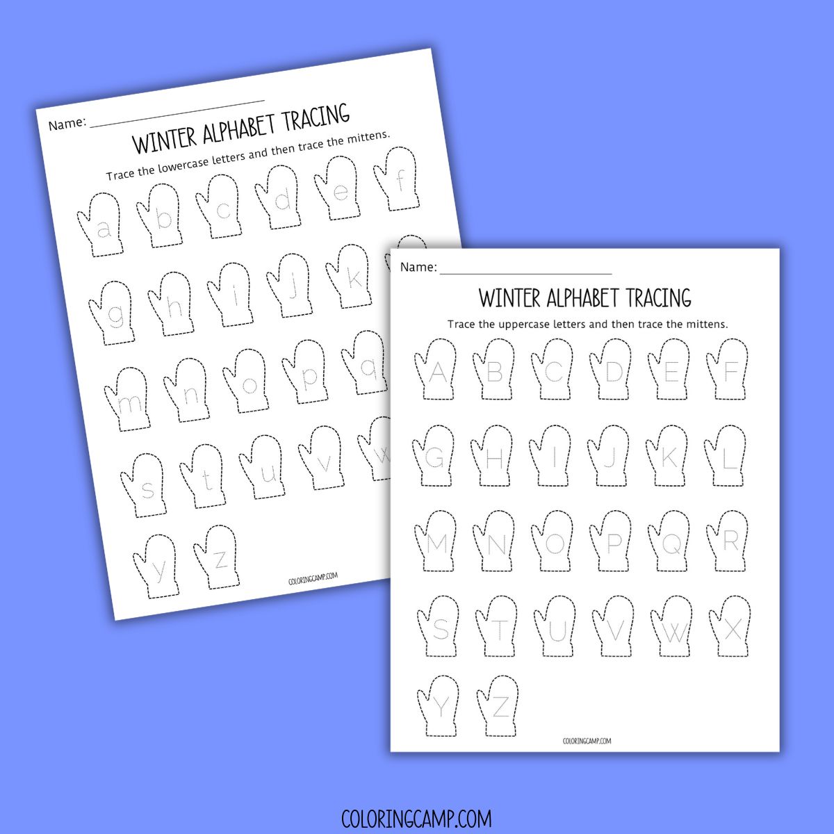 Winter Alphabet Tracing Worksheets Mock Ups.