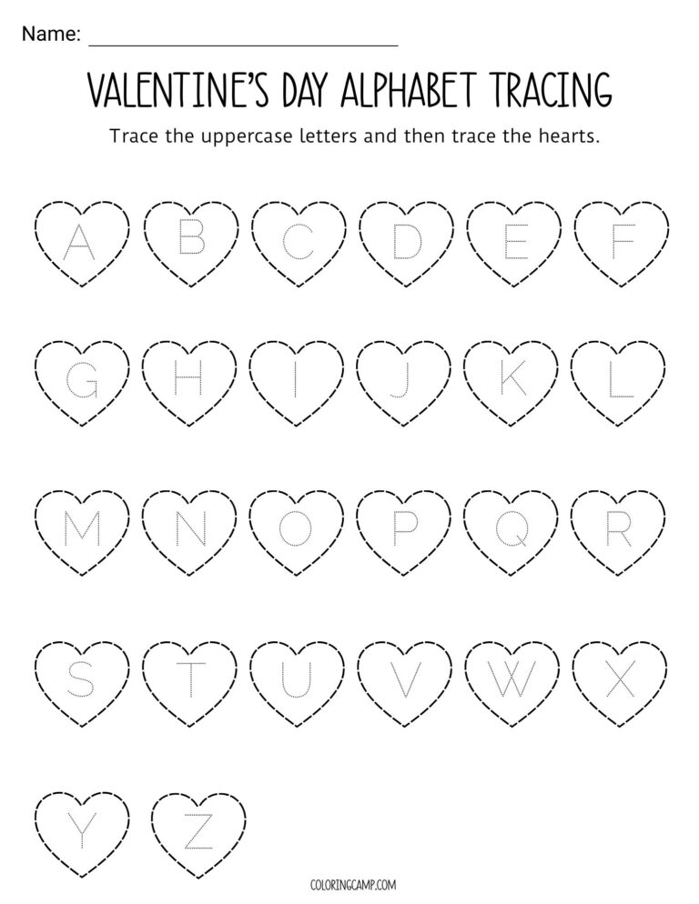 Valentine's Day Alphabet Tracing Worksheets | www.coloringcamp.com
