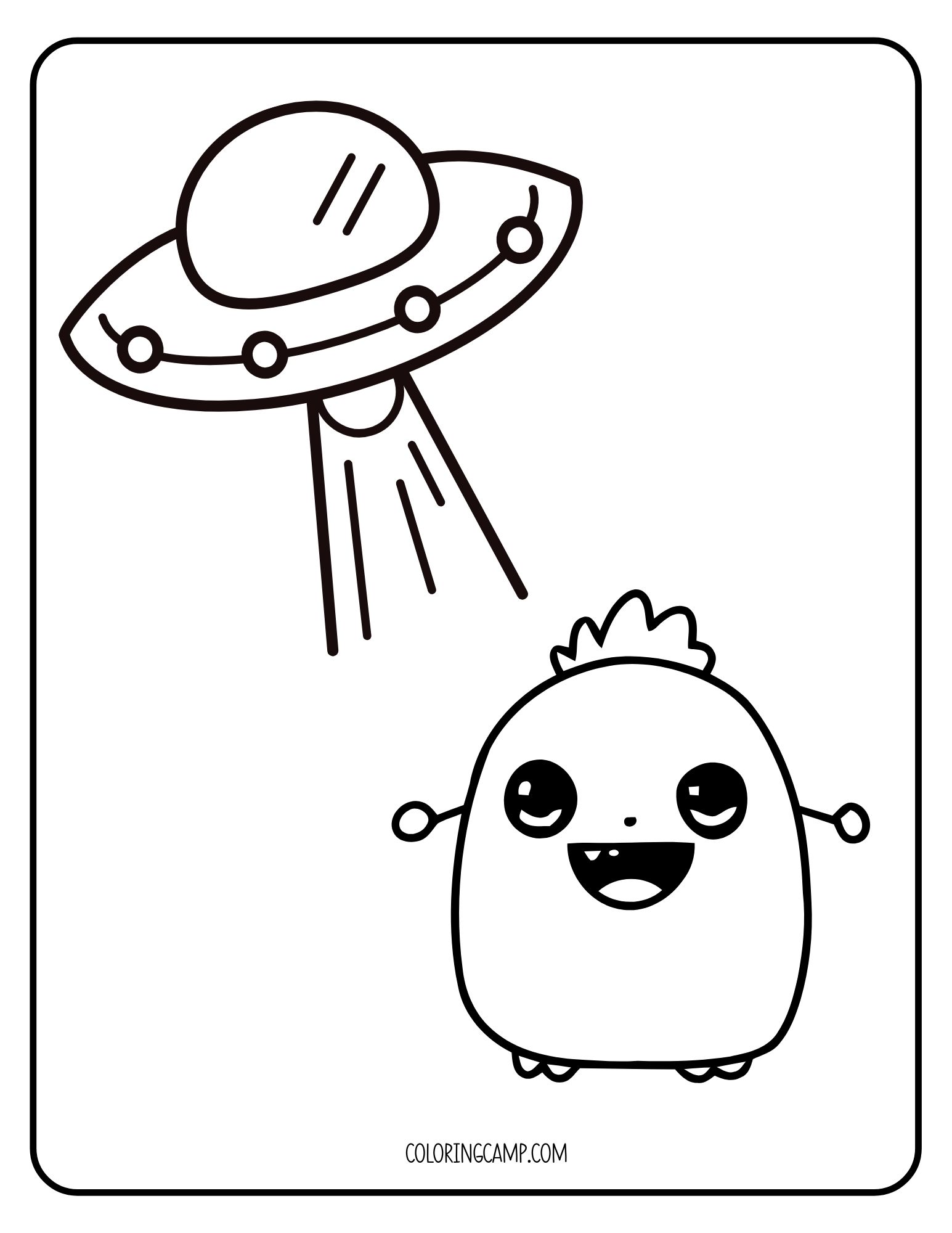 Alien with UFO Coloring Page from Coloring Camp.