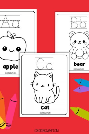 Mock ups of some of the Alphabet Trace and Color Pages.