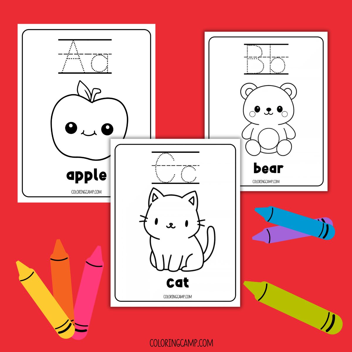 Mock ups of some of the Alphabet Trace and Color Pages.