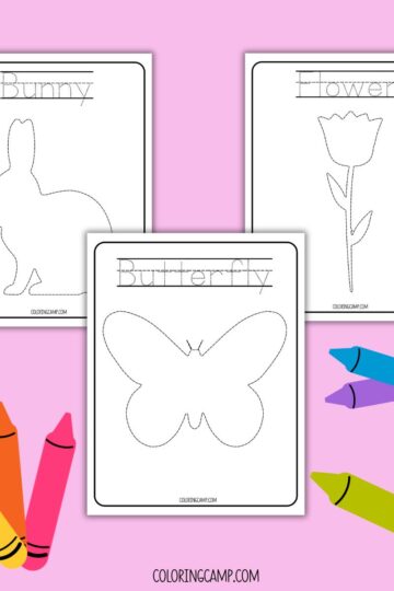 Mock ups of the Spring Tracing Worksheets from Coloring Camp.