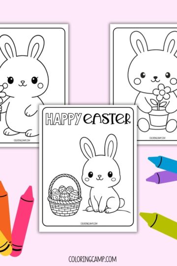 Mock ups of the cute Easter coloring pages from Coloring Camp.