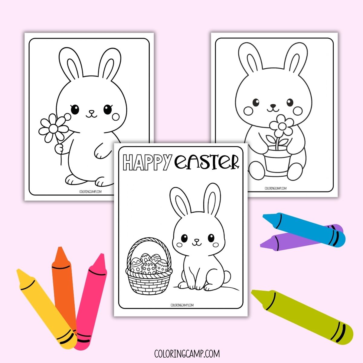 Mock ups of the cute Easter coloring pages from Coloring Camp.