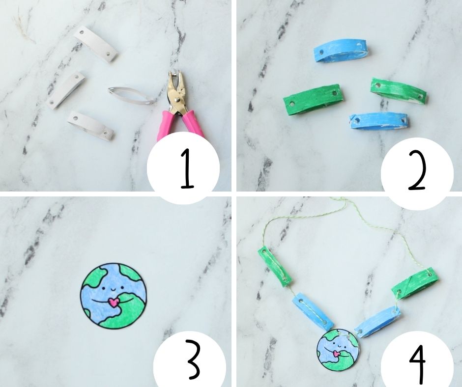 A step by step guide on how to make an Earth Day necklace craft.