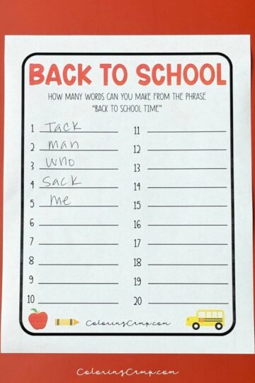 A photo of the back to school how many words can you make printable on a red background.