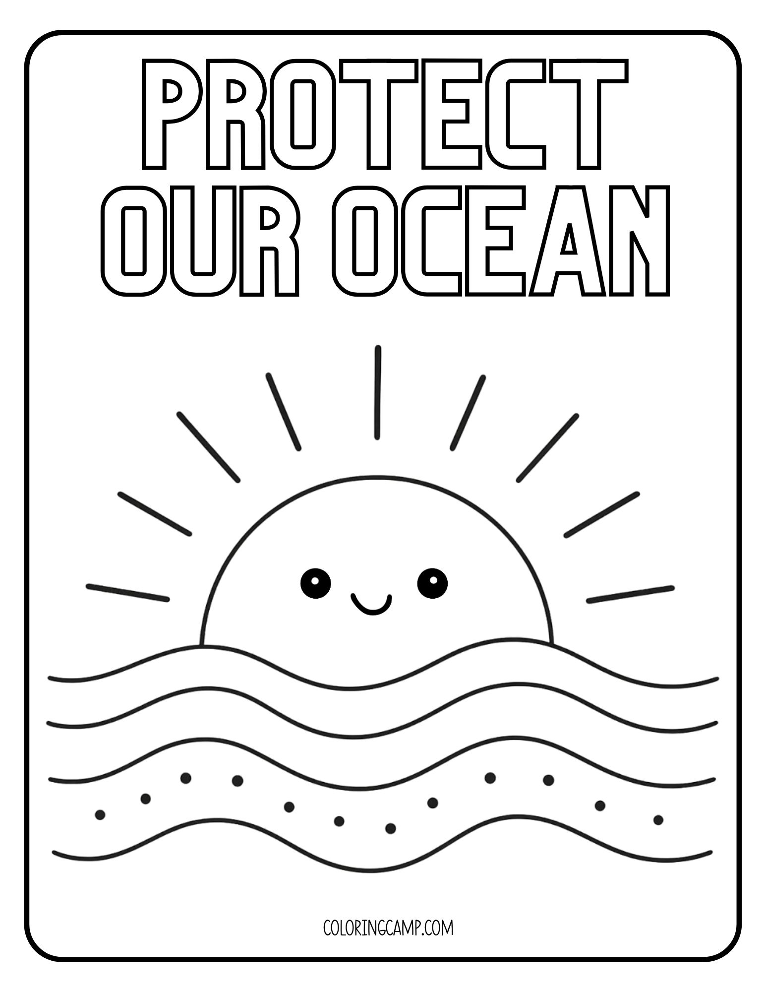 Protect our ocean Kawaii Coloring Page.