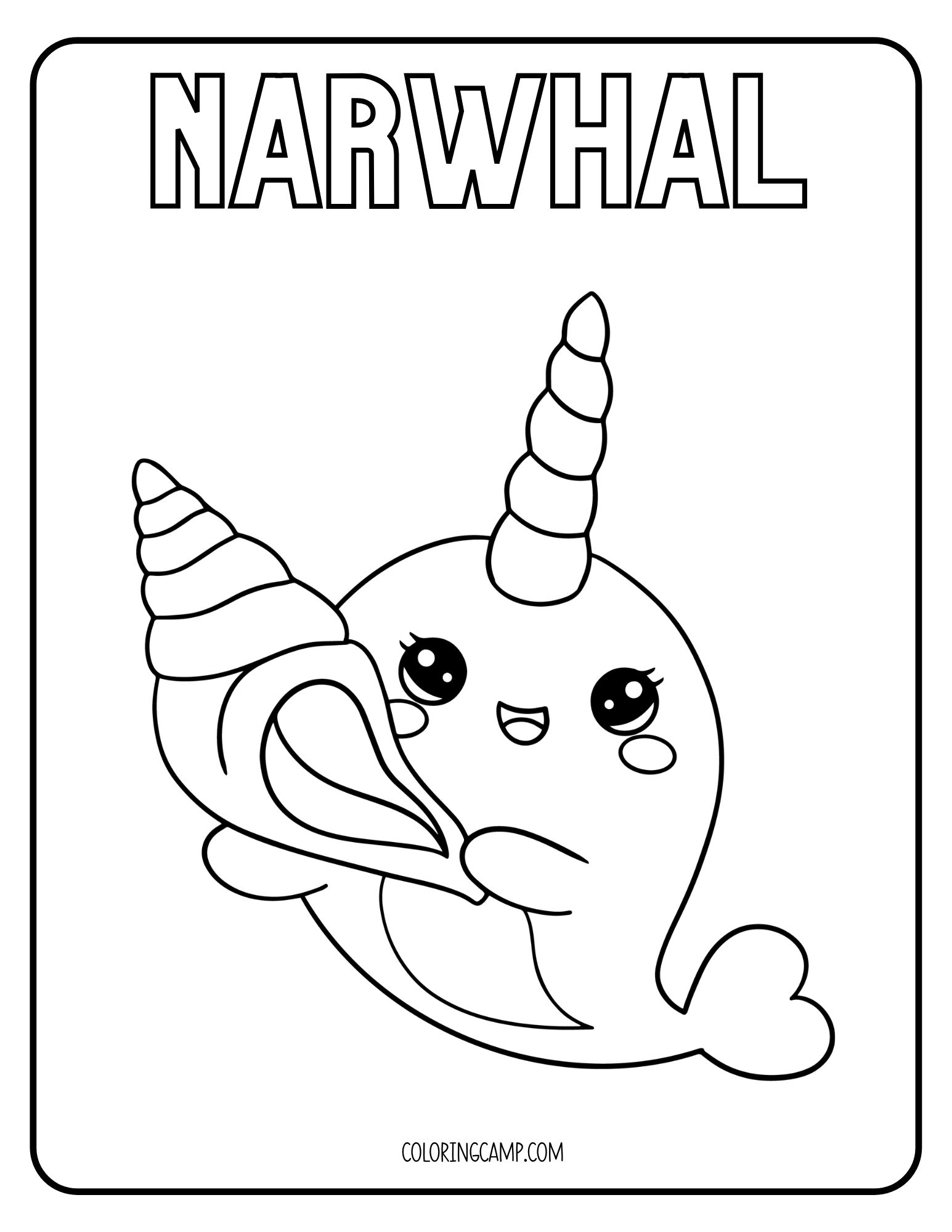 Narwhal Kawaii Coloring Page.