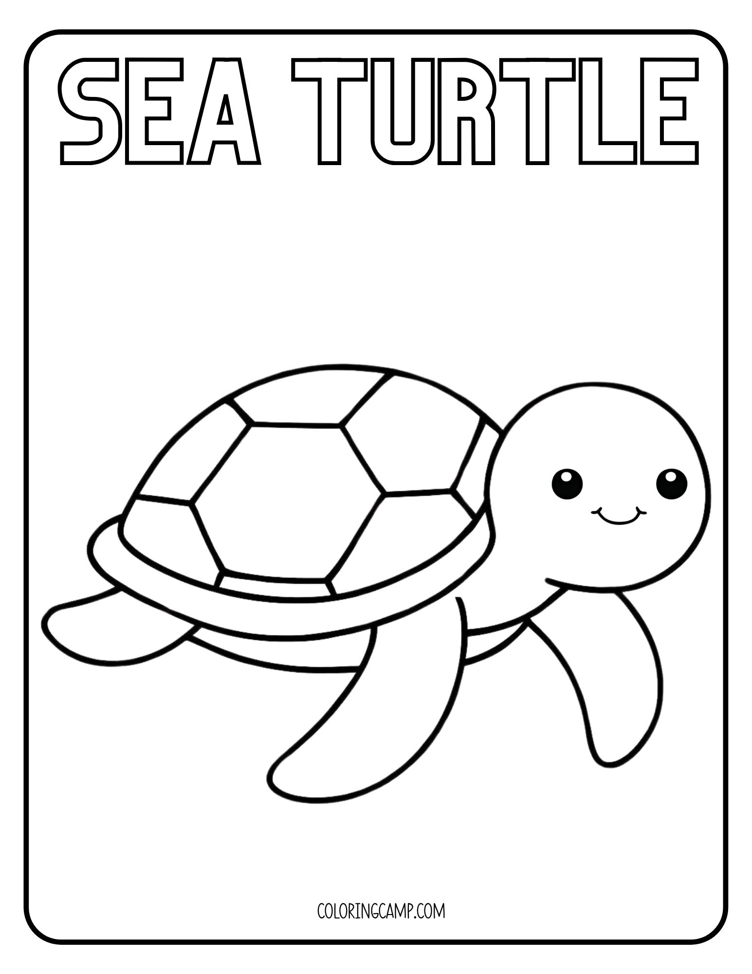 Sea Turtle Kawaii Coloring Page.