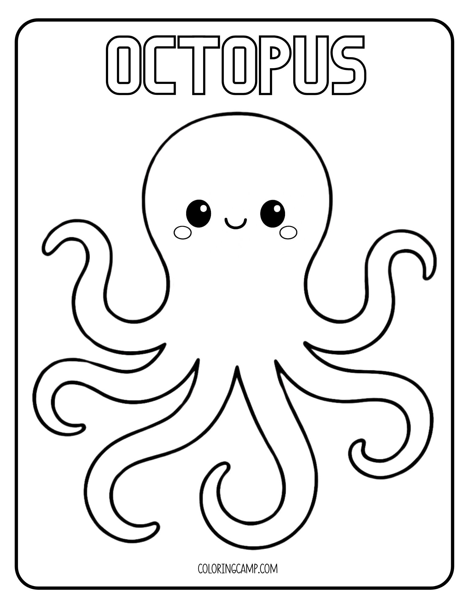 Octopus Kawaii Coloring Page.