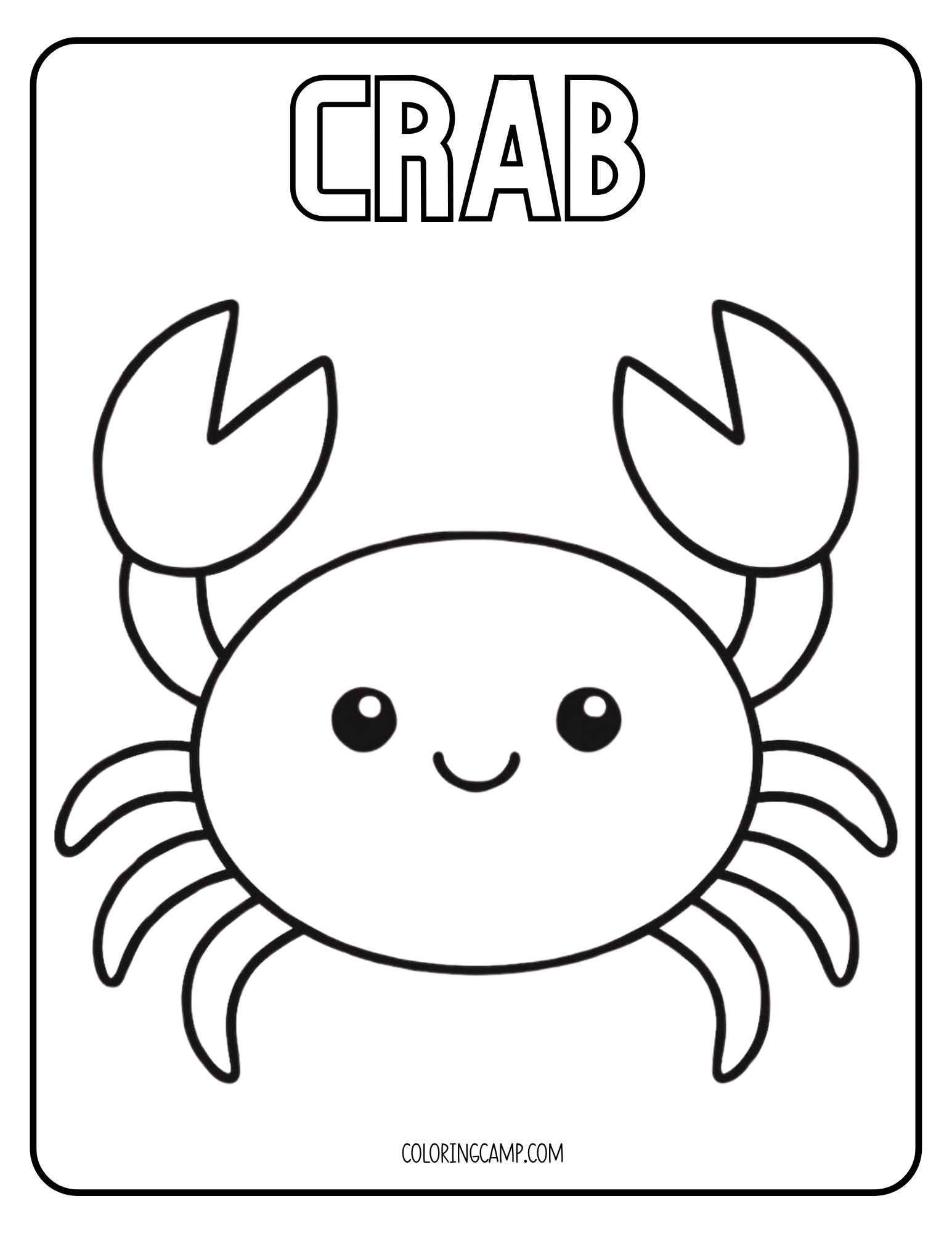 Crab Kawaii Coloring Page.