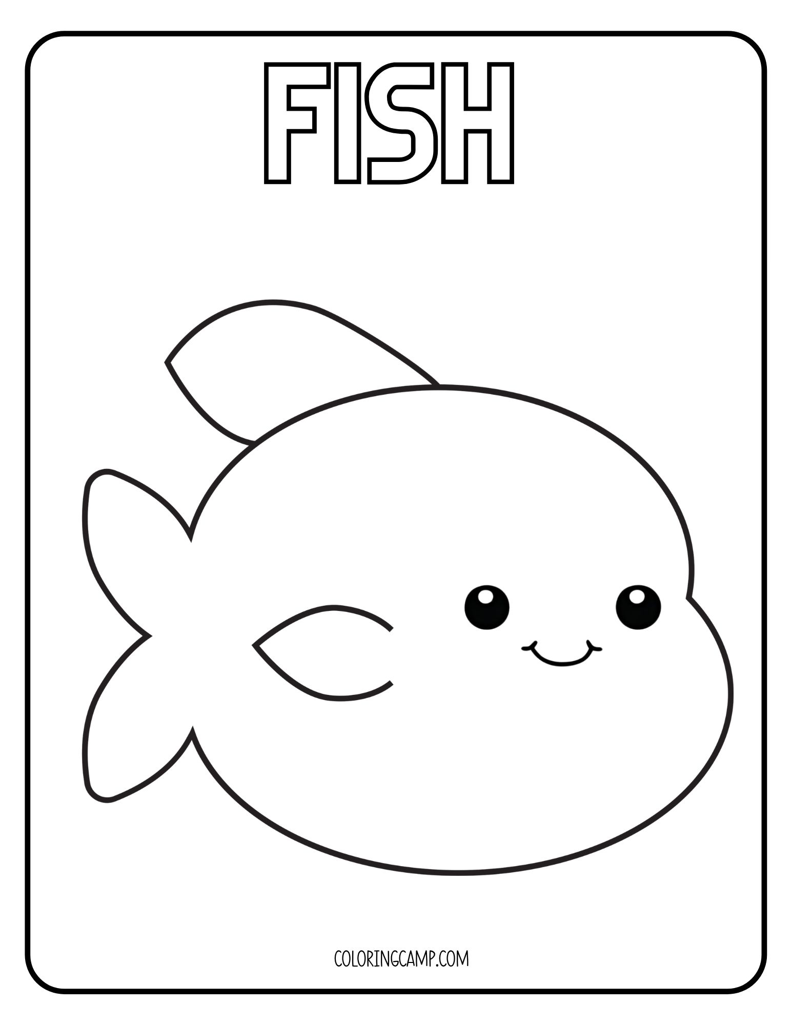 Fish Kawaii Coloring Page.