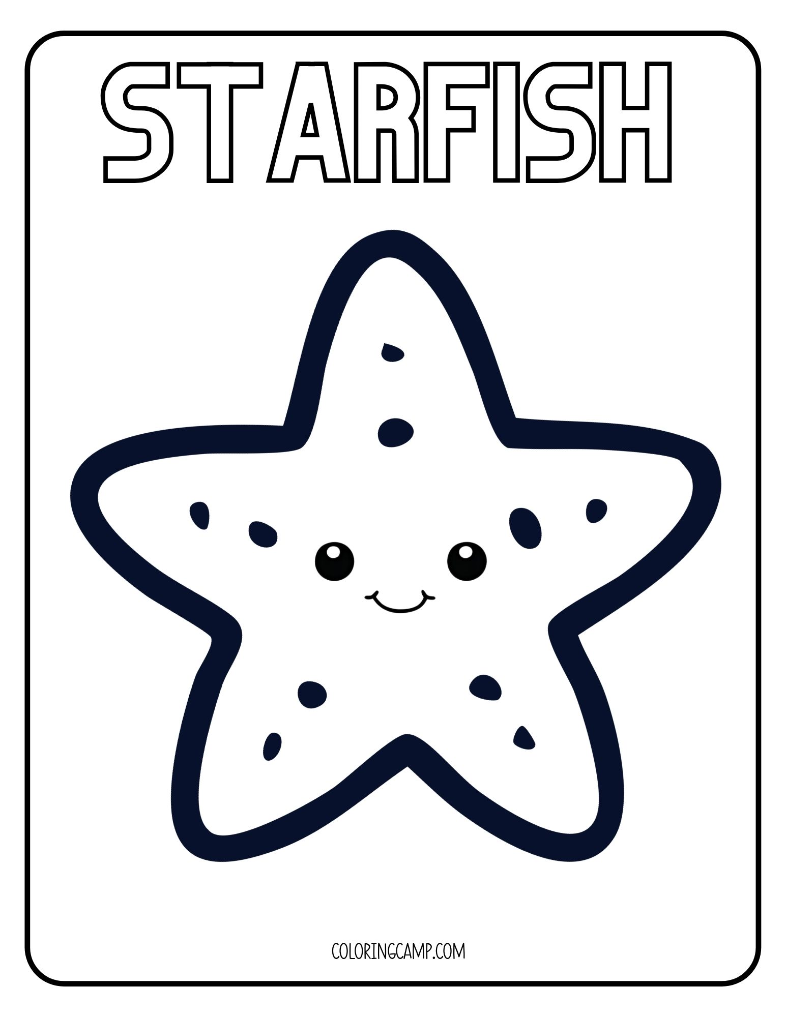 Starfish Kawaii Coloring Page.