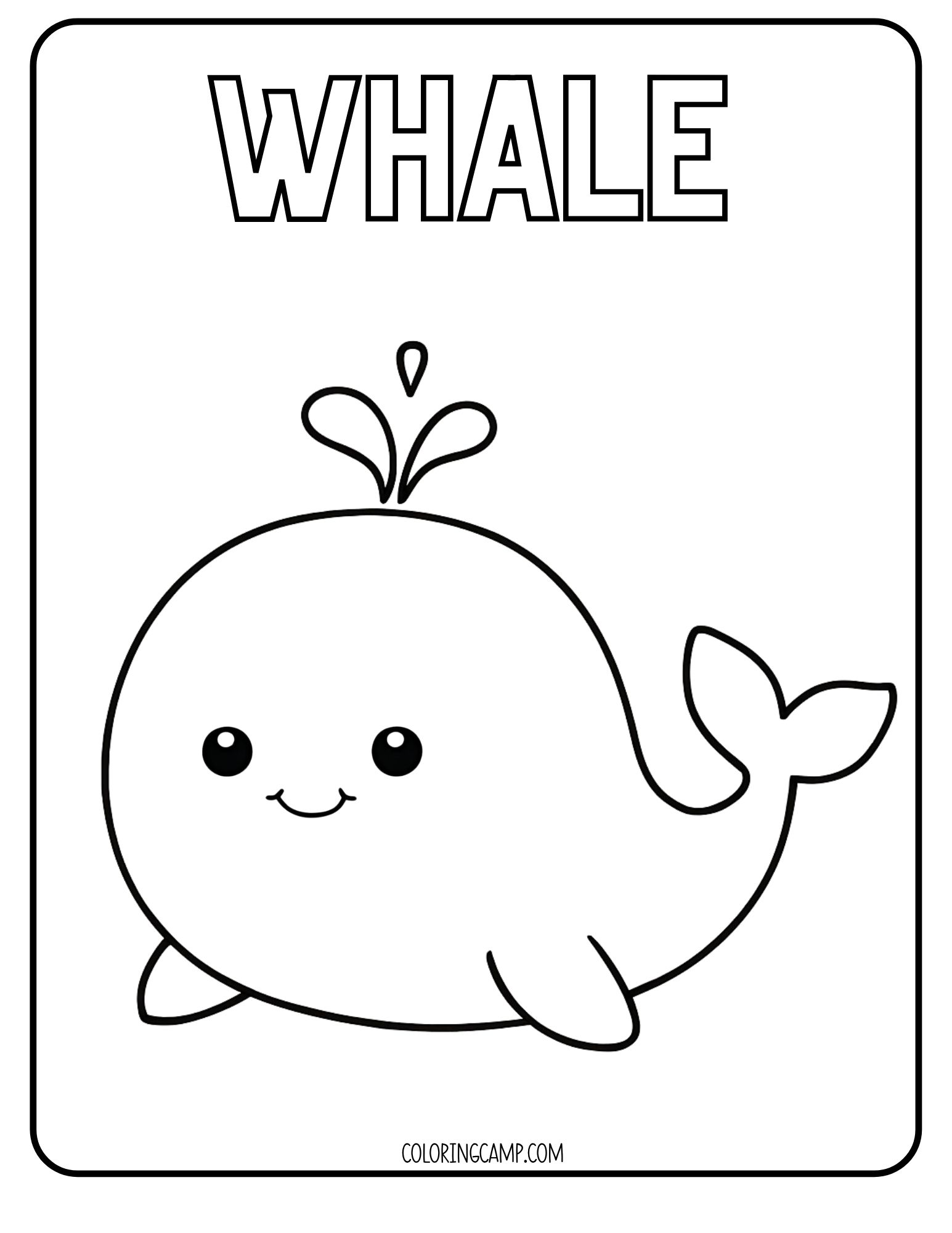 Whale Kawaii Coloring Page.