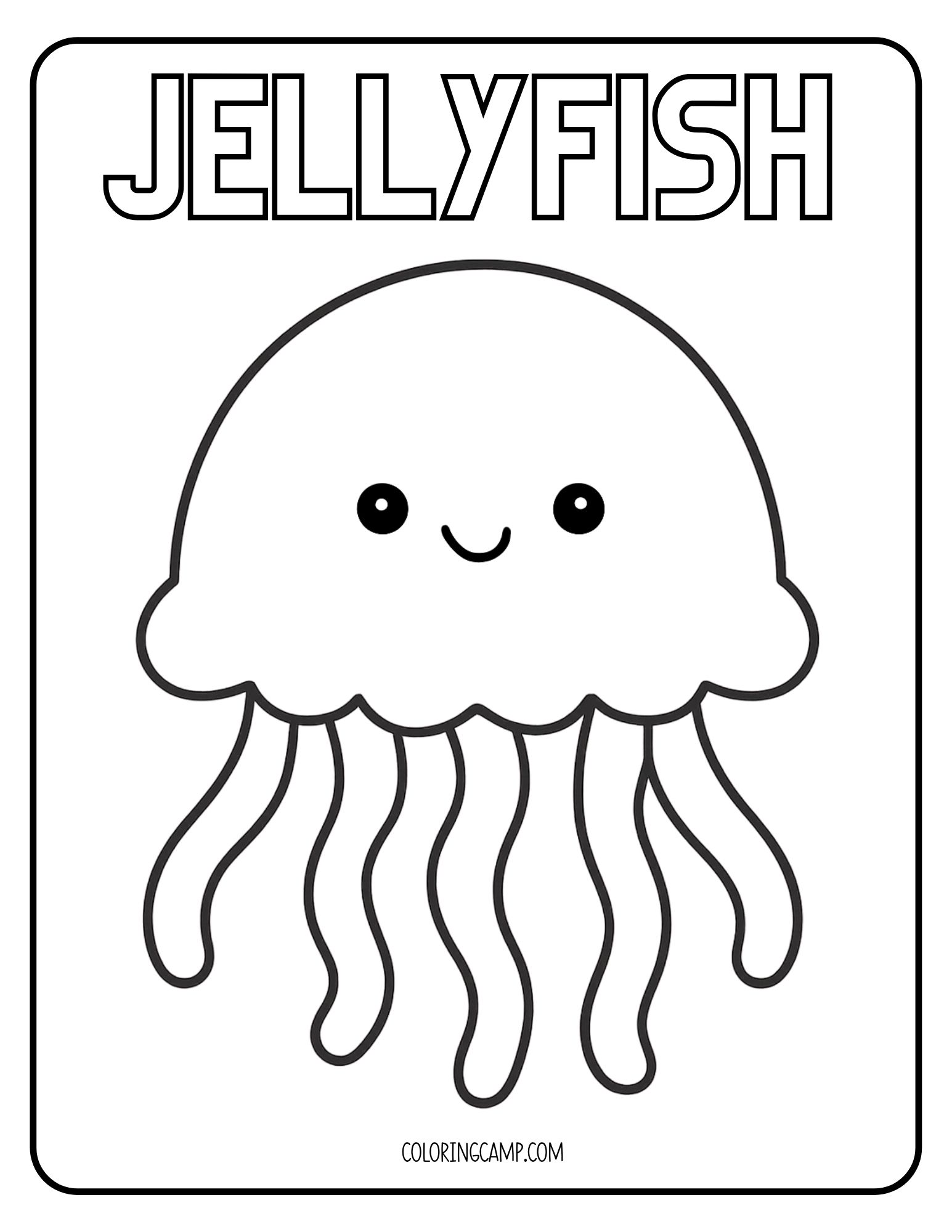 Jellyfish Kawaii Coloring Page.