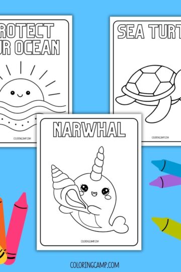 Kawaii ocean coloring page mock up