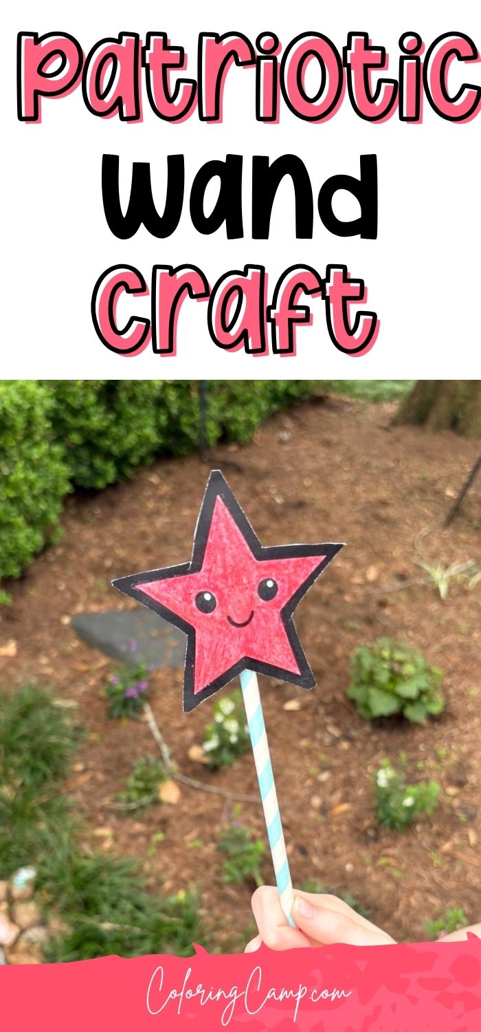 Text that says, "Patriotic wand craft" below is a photo of a child's hand holding the patriotic wand craft.