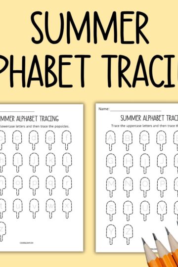 "Text that says "Summer Alphabet Tracing" below are mock ups of the free worksheets.