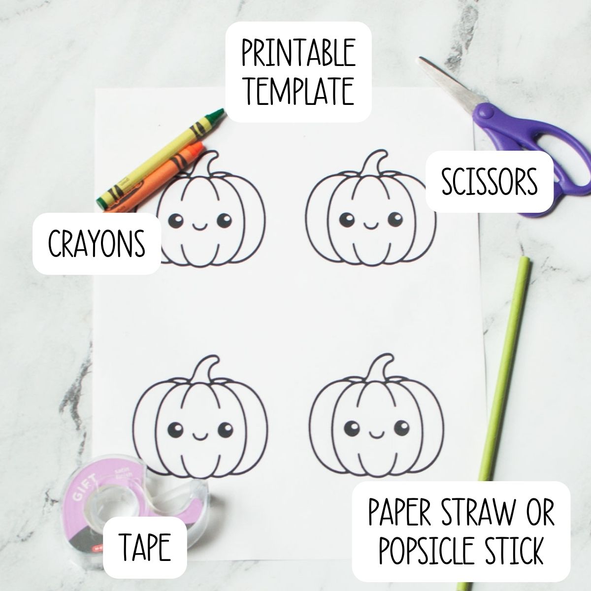 The supplies needed to make a fall wand craft.