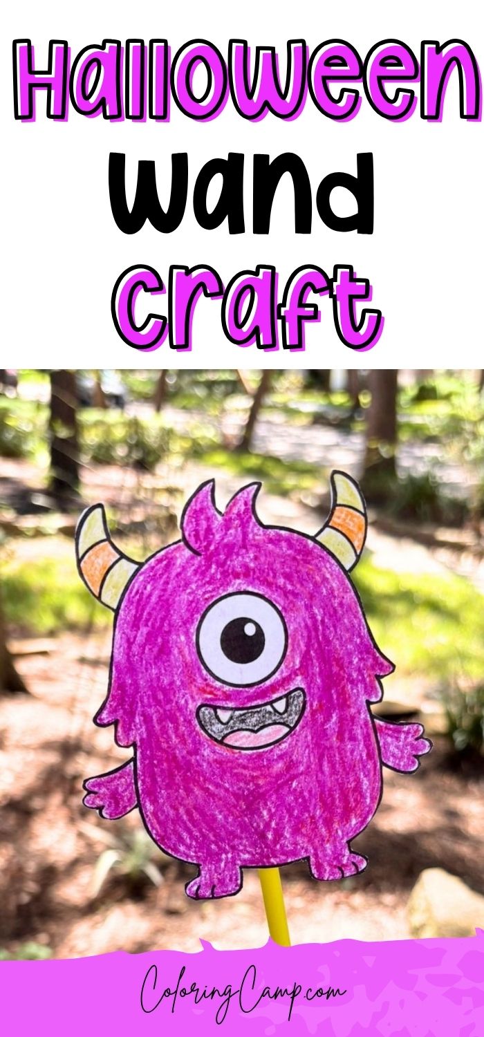 Text that says, "Halloween wand craft" below the text is a photograph of the craft.