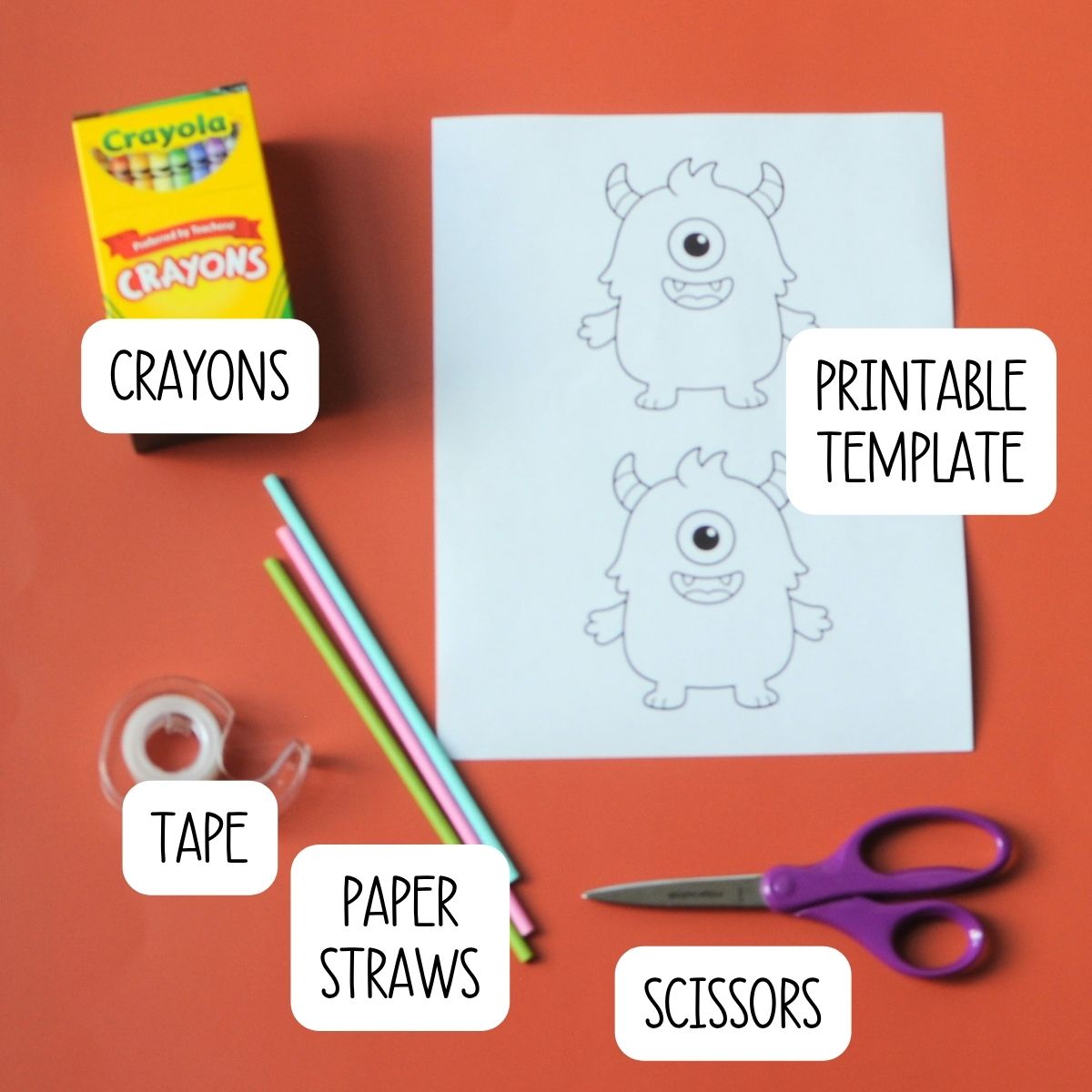 The supplies needed to make a Halloween wand craft.