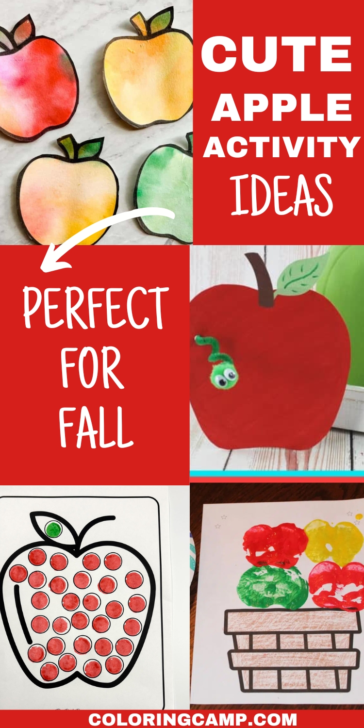 Text that says, "Cute apple activity ideas perfect for fall" around the text are photos of the different printable apple themed activities.