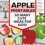 Text that says, "fun apple printables so many cute ideas for kids" around the text are photos of the different printable apple themed activities.