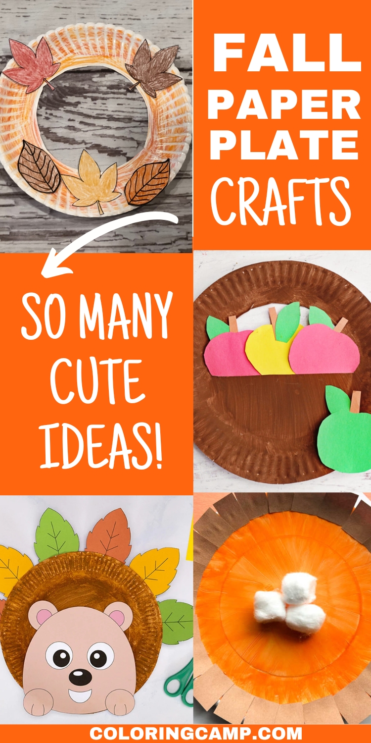 Text that says, "Fall paper plate crafts so many cute ideas" around the text are photos of the different paper plate crafts that are all fall themed.