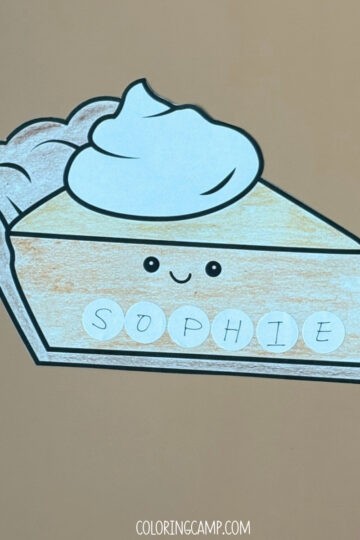 Thanksgiving name craft on a tan background.